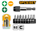 Ingco AKSD0071 9 Pcs Screwdriver Bits Set - PH1, PH2, PH3, SL4.0, SL5.5, SL6.5, PZ1, PZ2, S2 Industrial Steel, Magnetic, with Bit Holder