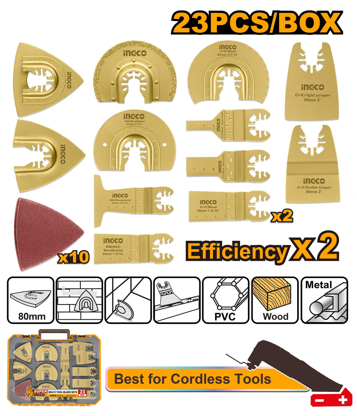Ingco Multi Tool Blade Set AKTMT2301 - 1Pcs Delta Sanding Pad, Size 80mm(3-1/8")
