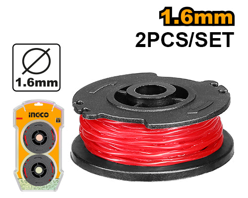 Ingco ALS1601 Lithium-Ion Line Spool - 1.6mm Diameter, Spiral Line, 5m Length, 2 Line Spools, Compatible with Multiple Models