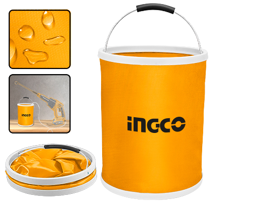Ingco AMFB15 Folding Bucket - 15L Capacity, 250*320mm, Metal Handle, EVA Non-Slip Handle, 1200D Oxford with PVC Waterproof Coating, Suitable for a Temperature Range of 0°C to 65°C