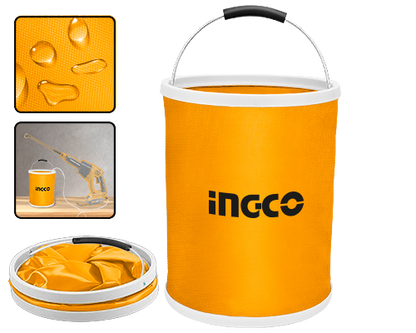 Ingco AMFB15 Folding Bucket - 15L Capacity, 250*320mm, Metal Handle, EVA Non-Slip Handle, 1200D Oxford with PVC Waterproof Coating, Suitable for a Temperature Range of 0°C to 65°C