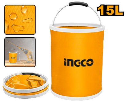 Ingco AMFB15 Folding Bucket - 15L Capacity, 250*320mm, Metal Handle, EVA Non-Slip Handle, 1200D Oxford with PVC Waterproof Coating, Suitable for a Temperature Range of 0°C to 65°C