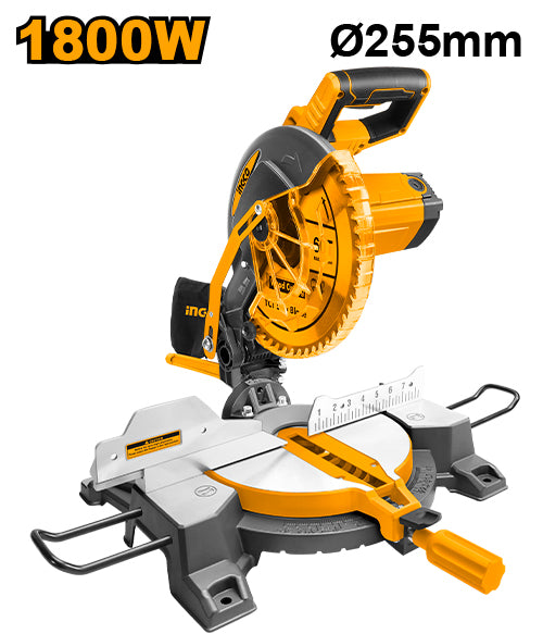 Ingco BMS18007 1800W Mitre Saw with 255mm Blade, 5300rpm No-Load Speed, and Versatile Cutting Capacities