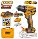 NGCO CDLI205062 20V Lithium-Ion Brushless Cordless Drill Driver Kit (50Nm) with 2 Batteries and 47-Piece Accessory Set