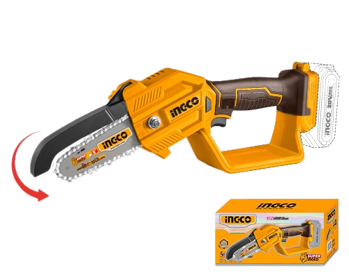 Ingco CGSLI2058 20V Lithium-Ion Pruner Saw with 5" Bar Length and Rapid Chain Speed