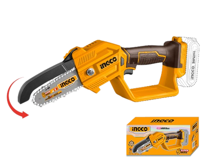 Ingco CGSLI2058 20V Lithium-Ion Pruner Saw with 5" Bar Length and Rapid Chain Speed