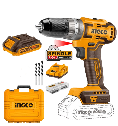 Ingco CIDLI20508 20V Lithium-Ion Brushless Impact Drill with 50Nm Max Torque and Auto-Lock Keyless Chuck