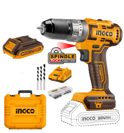 Ingco CIDLI20508 20V Lithium-Ion Brushless Impact Drill with 50Nm Max Torque and Auto-Lock Keyless Chuck