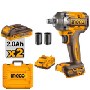 Ingco CIWLI2035 20V Cordless Impact Wrench - Brushless Motor, 350Nm Torque, LED Light, Dual Battery Pack