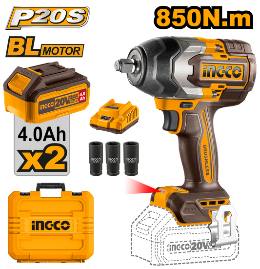 Ingco CIWLI2085 Cordless Impact Wrench - 20V, 850Nm Torque