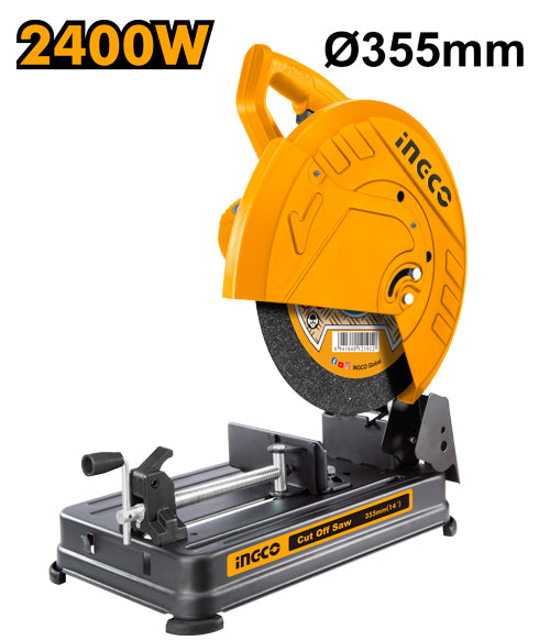 Ingco COS243558 Cut Off Saw - 2400W, 355mm Blade, Max Cutting Capacity 100mm in Round Pipe, 100mm x 100mm in Square Steel, 120mm x 100mm in Rectangle, Includes 1x 355mm Cutting Disc