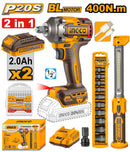 Ingco 20V Cordless Impact Wrench Combo Kit 400Nm (550Nm Breakaway) with Work Lamp, Brushless Motor, 1/2" Drive, Socket Set – COSLI23048