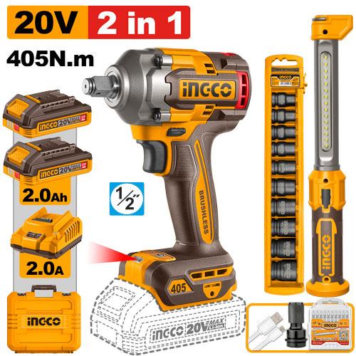 Ingco 2 Pcs Cordless Combo Kit COSLI23056 - 20V, Led Power Dissipation 3.5W