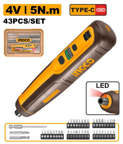 Ingco Cordless Screwdriver CSDLI04062 - 4V, Max Torque 5N.m