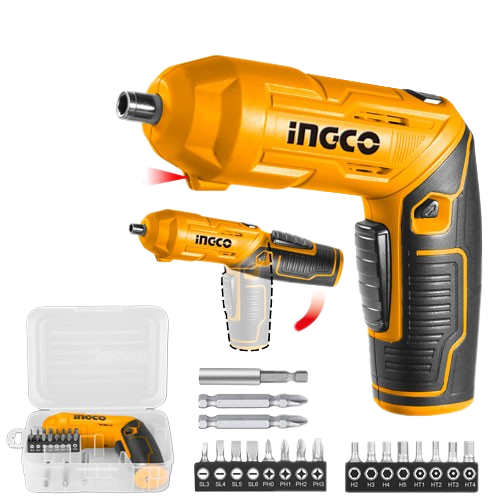 Ingco CSDLI0442 4V Lithium-Ion Cordless Screwdriver with Adjustable Handle and LED Work Light