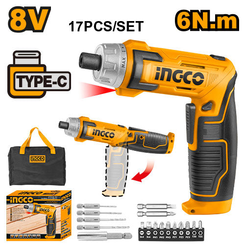 Ingco CSDLI0802 8V Lithium-Ion Cordless Screwdriver with 6Nm Max Torque
