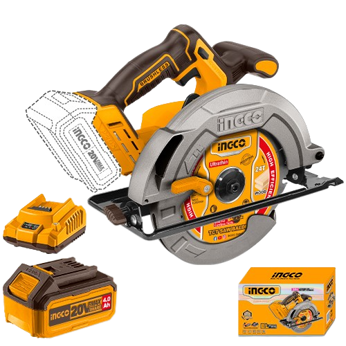 Ingco CSLI18511 20V Lithium-Ion Circular Saw with Brushless Motor and Adjustable Cutting Features