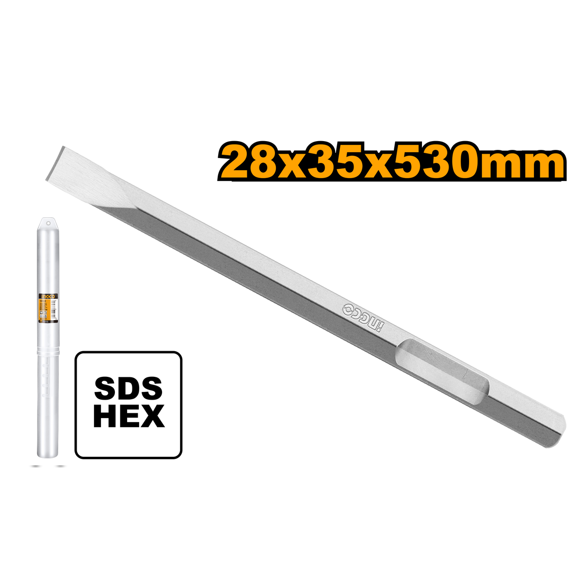 Ingco DBC0425302 Hex Chisel - 28x35x530mm, Flat (For 30Kg Demolition)