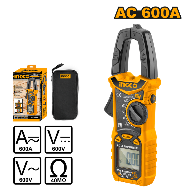 Ingco DCM6003 Digital AC Clamp Meter - 6000 Counts, Data Hold, Double Color Backlight