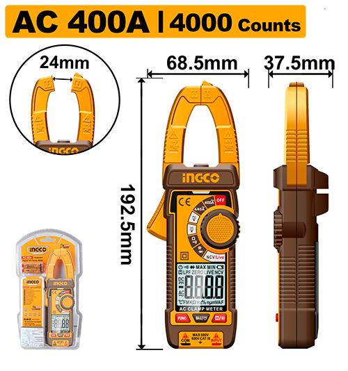 Ingco Digital AC Clamp Meter DCM62001 - Dc/Ac Voltage 400mV/4V/40V/600V