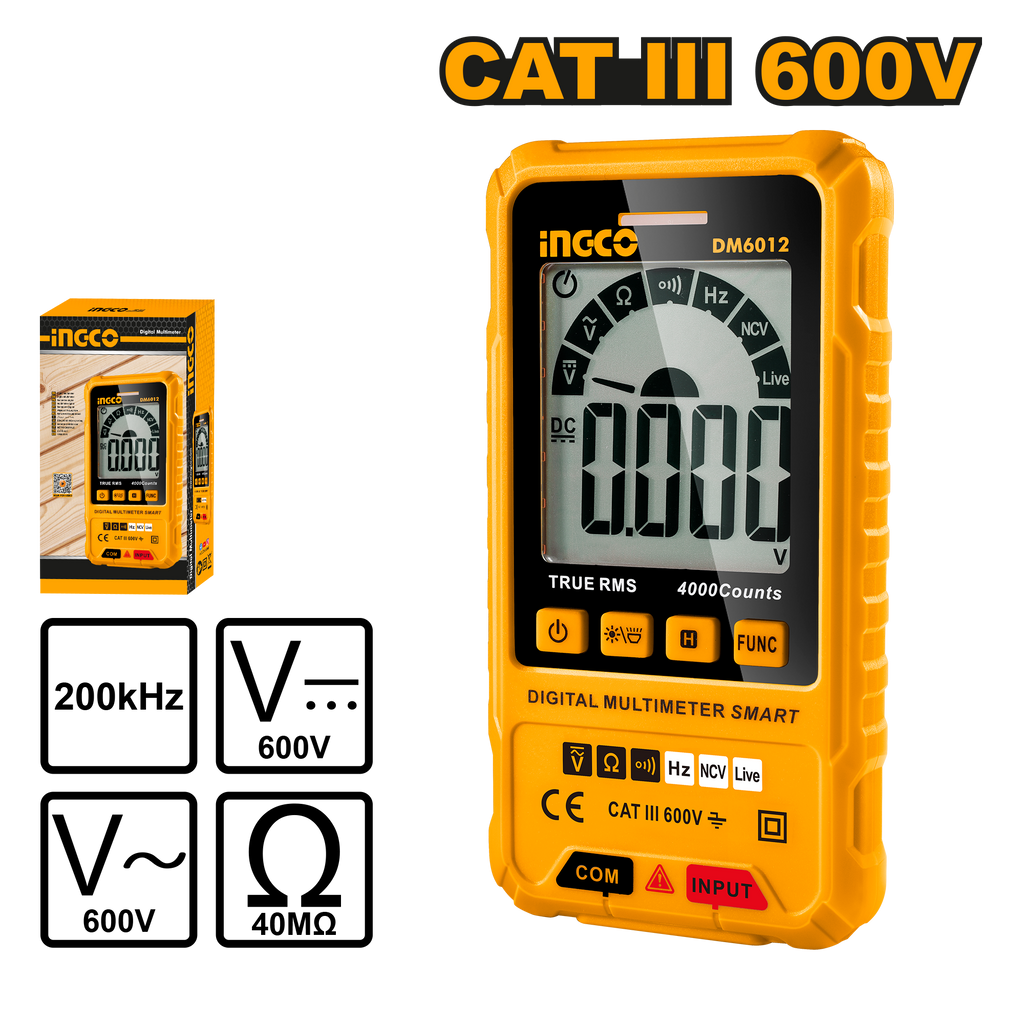 Ingco Multimeter True Rms Ingco DM6012 True RMS Digital Multimeter - 4000 Counts, Voltage, Resis ...