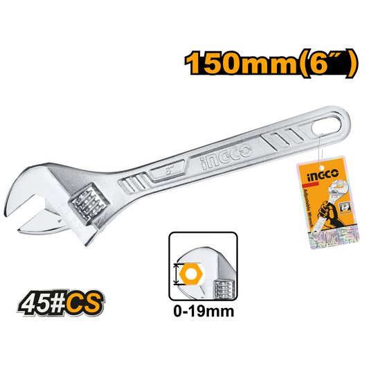 Ingco HADW131062 Adjustable Wrench - 6", Clamp Size: 0-19.2mm