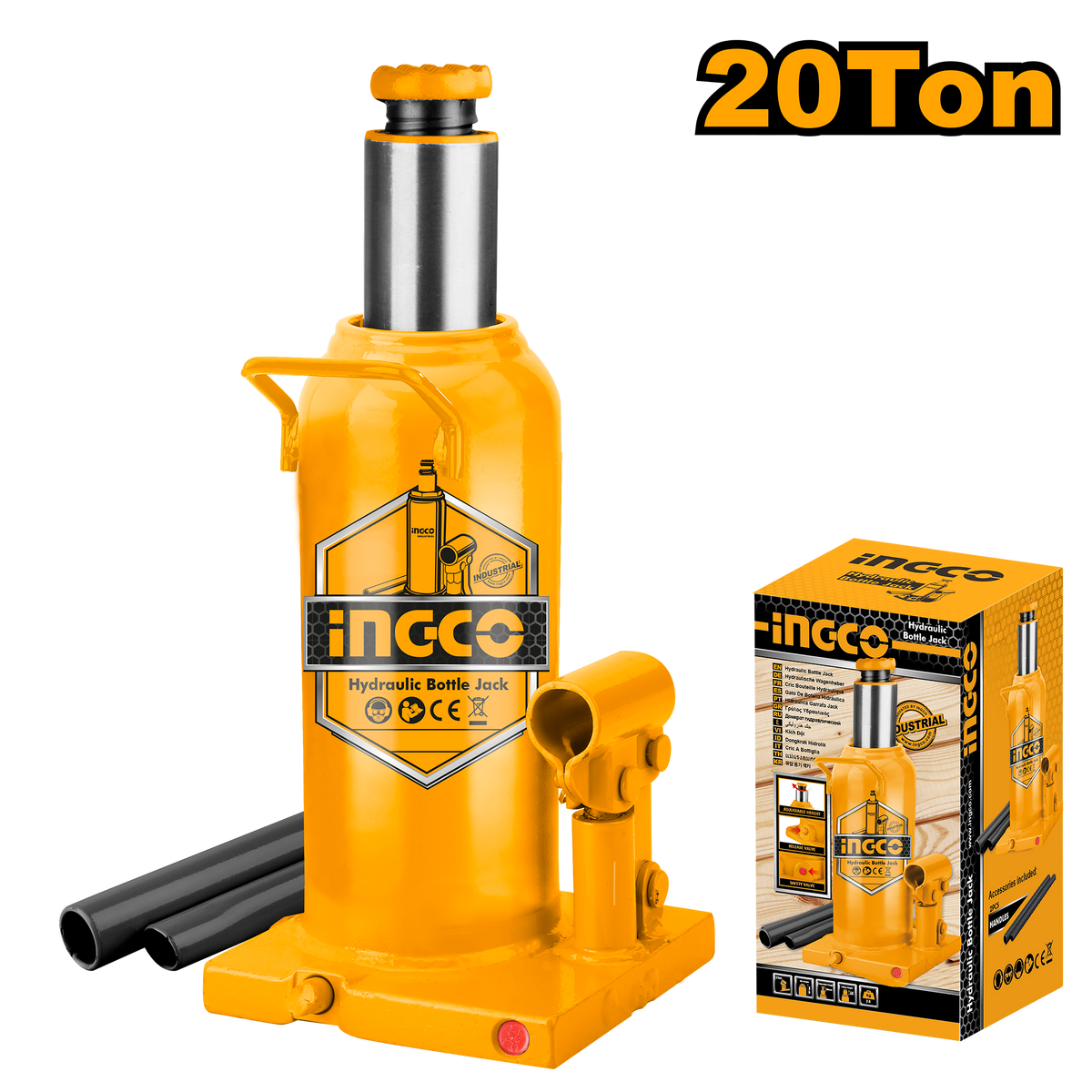 Ingco HBJ2002 Hydraulic Bottle Jack - 20 Ton Capacity, Min. 240mm to Max. 460mm Height