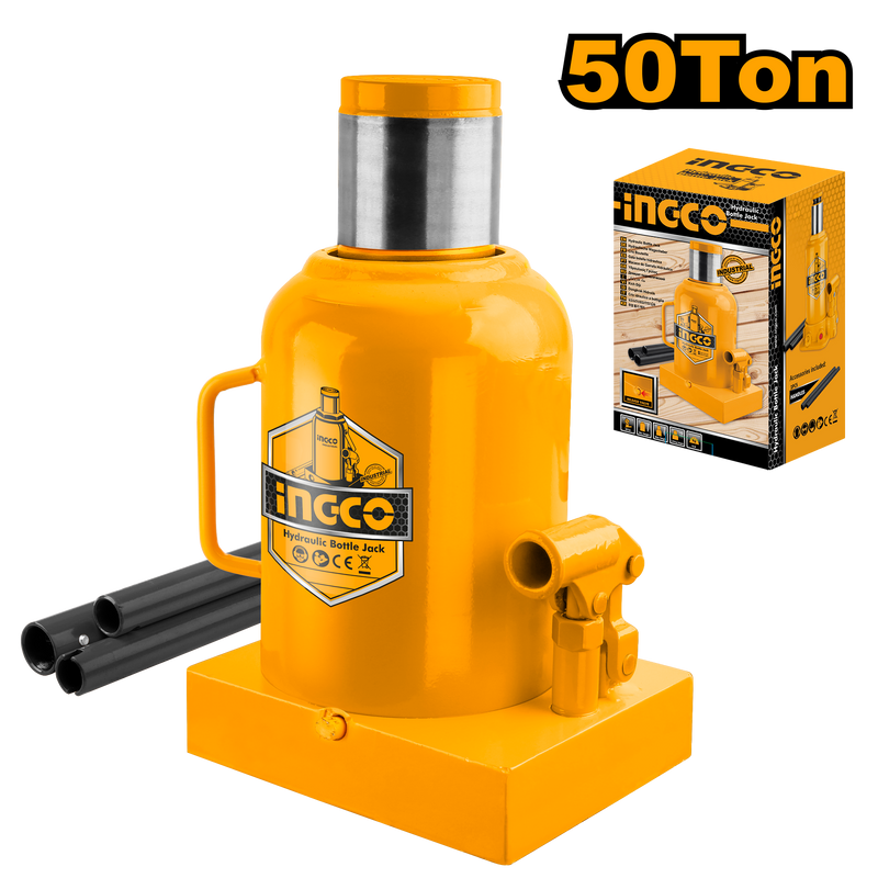 Ingco HBJ5002 Hydraulic Bottle Jack - 50 Ton Capacity, Min. 280mm to Max. 470mm Height