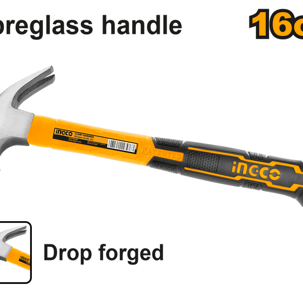 Ingco HCHS8016 Claw Hammer - 16oz (450g), Drop-Forged Hammerhead
