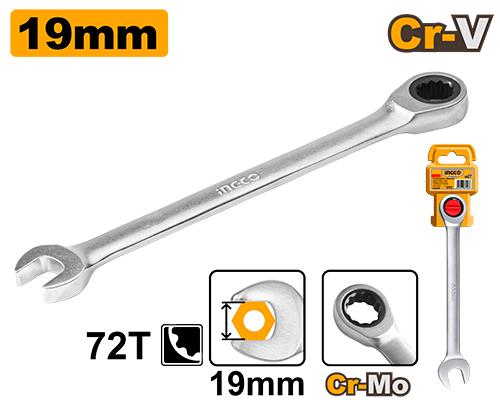 Ingco Ratchet Spanner HCSPAR191 - Size 19mm, Length 245mm