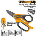 Ingco HES051708: 7-inch Electrician's Scissors - Titanium Plated Stainless Steel, Extra Durability, and Integrated Wire Strippers