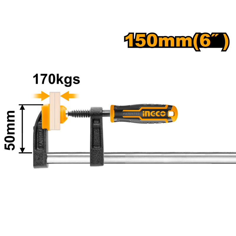 Ingco HFC020501 F Clamp with Plastic Handle - 50x150mm, Max Clamp Force: 170KGS