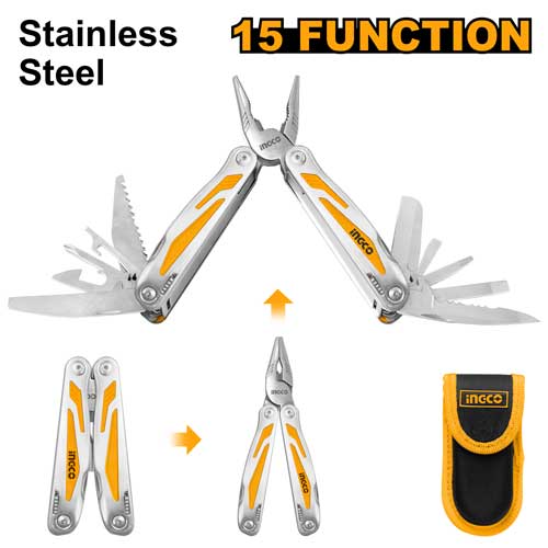Ingco HFMFT0115 Foldable Multi-Function Tool with Stainless Steel Handle and 15 Functions