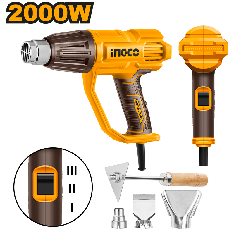 Ingco HG200078 Heat Gun - 2000W, Variable Temperature, Adjustable Airflow