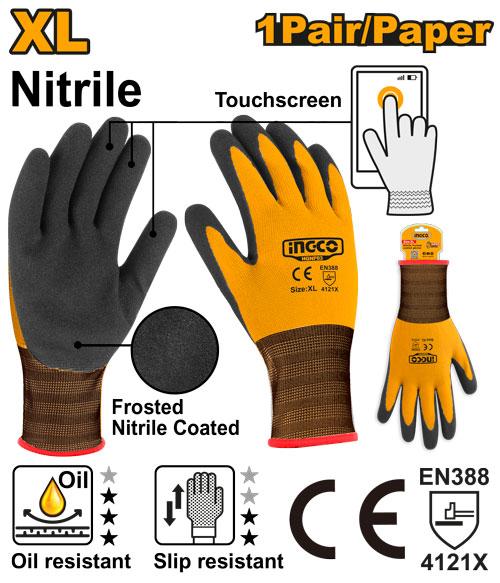 Ingco Nitrile Frosted Coated Gloves HGNF03 - Size XL