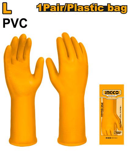Ingco PVC Gloves HGVP01 - Size L, Length 32cm
