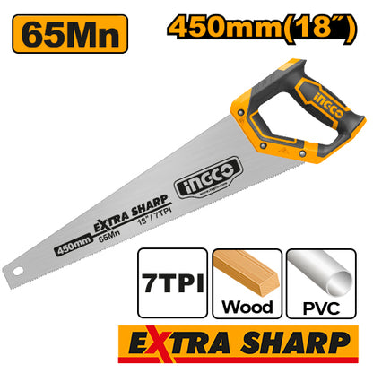 Ingco HHAS15450 18" (450mm) Hand Saw with Extra Sharp Teeth and Teeth Protector