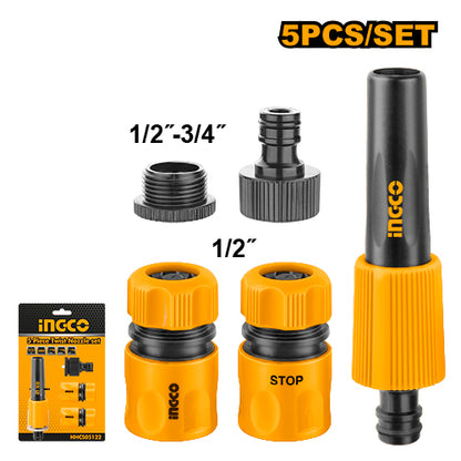 Ingco HHCS05122 5 Piece Twist Nozzle Set with Quick Connectors and Adaptors