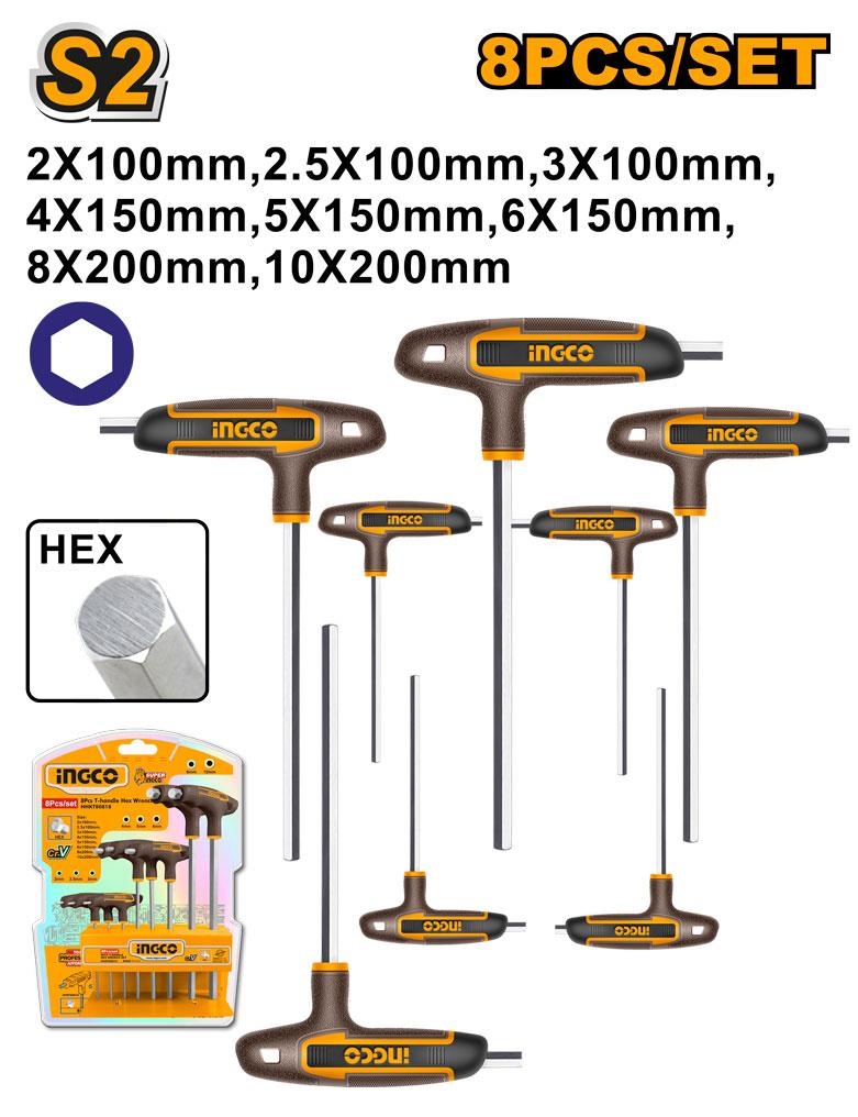 Ingco 8 Pcs T-handle Hex Wrench Set HHKT80818