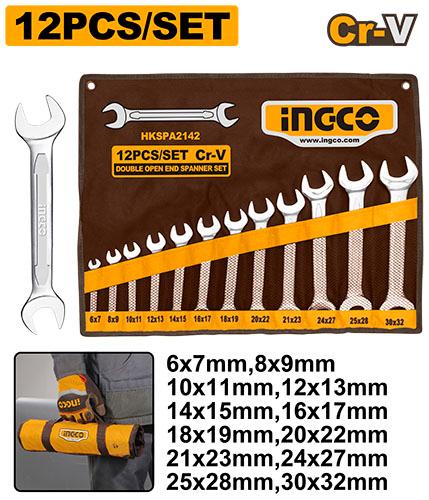 Ingco 12Pcs Double Open End Spanner Set HKSPA2142 - Size 6-32mm