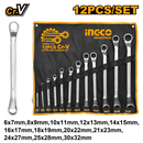 Ingco HKSPA3142 12-Piece Offset Ring Spanner Set - Sizes 6-32mm, Fine Polished