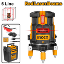 Ingco HLL306505 Self-Leveling Line Laser - Red Laser Beams, 5 Lines, and Cross Lock Function for Accurate Levelling