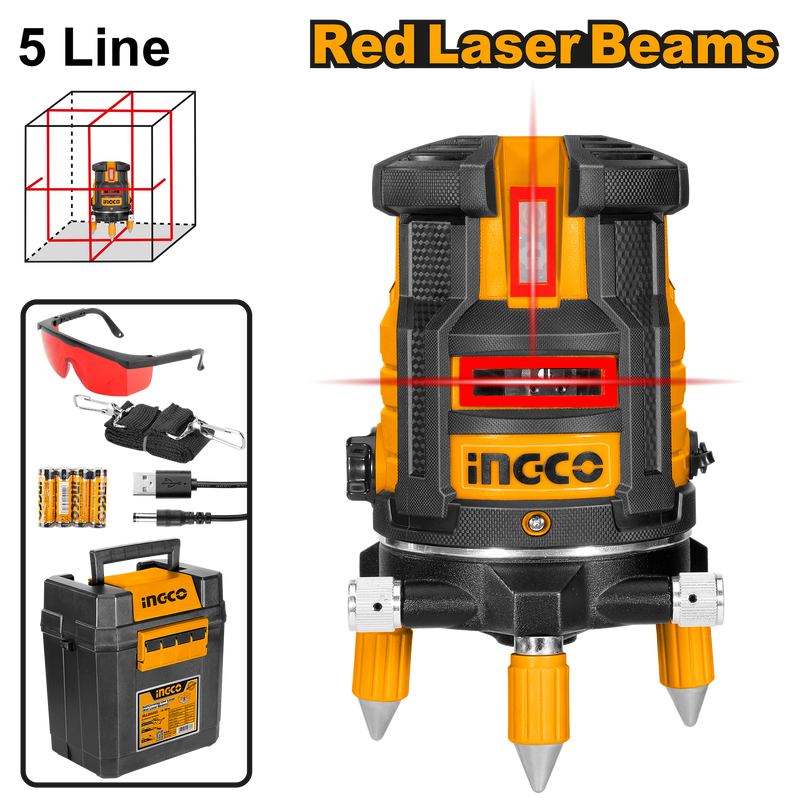Leveling Line Ingco HLL306505 Self-Leveling Line Laser - Red Laser Beams, 5 Lines, a ...