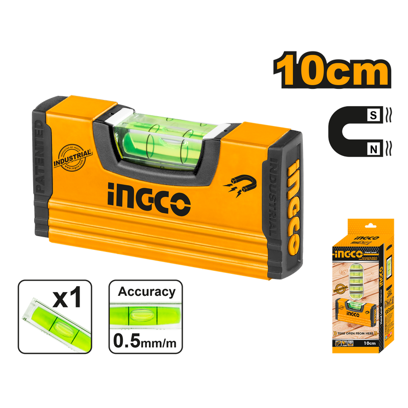 Ingco HMSL03101 Hand Level with Strong Magnet - Accurate Readings in a Compact Design