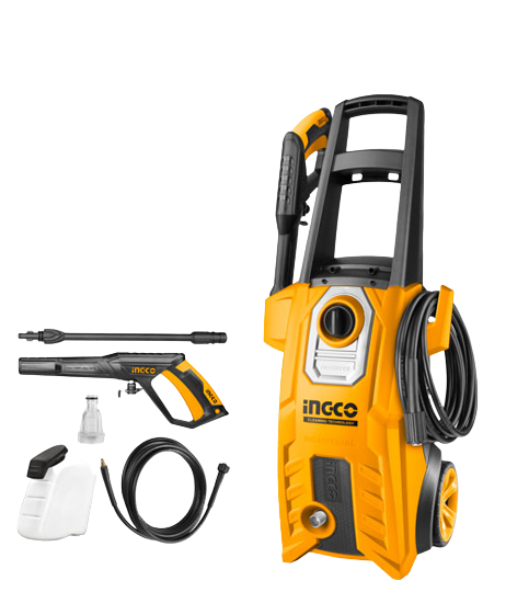 Ingco HPWR20008 High Pressure Washer - 2000W, 220-240V, 150Bar (2200PSI), 6.0L/min Flow Rate, Auto Stop System, Includes Accessories