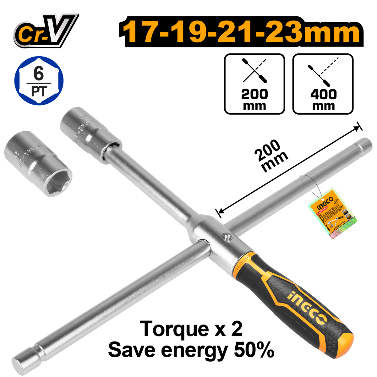 Ingco HRCW40231 Rapid Cross Wrench - 16", 4-Piece 1/2" Socket Set