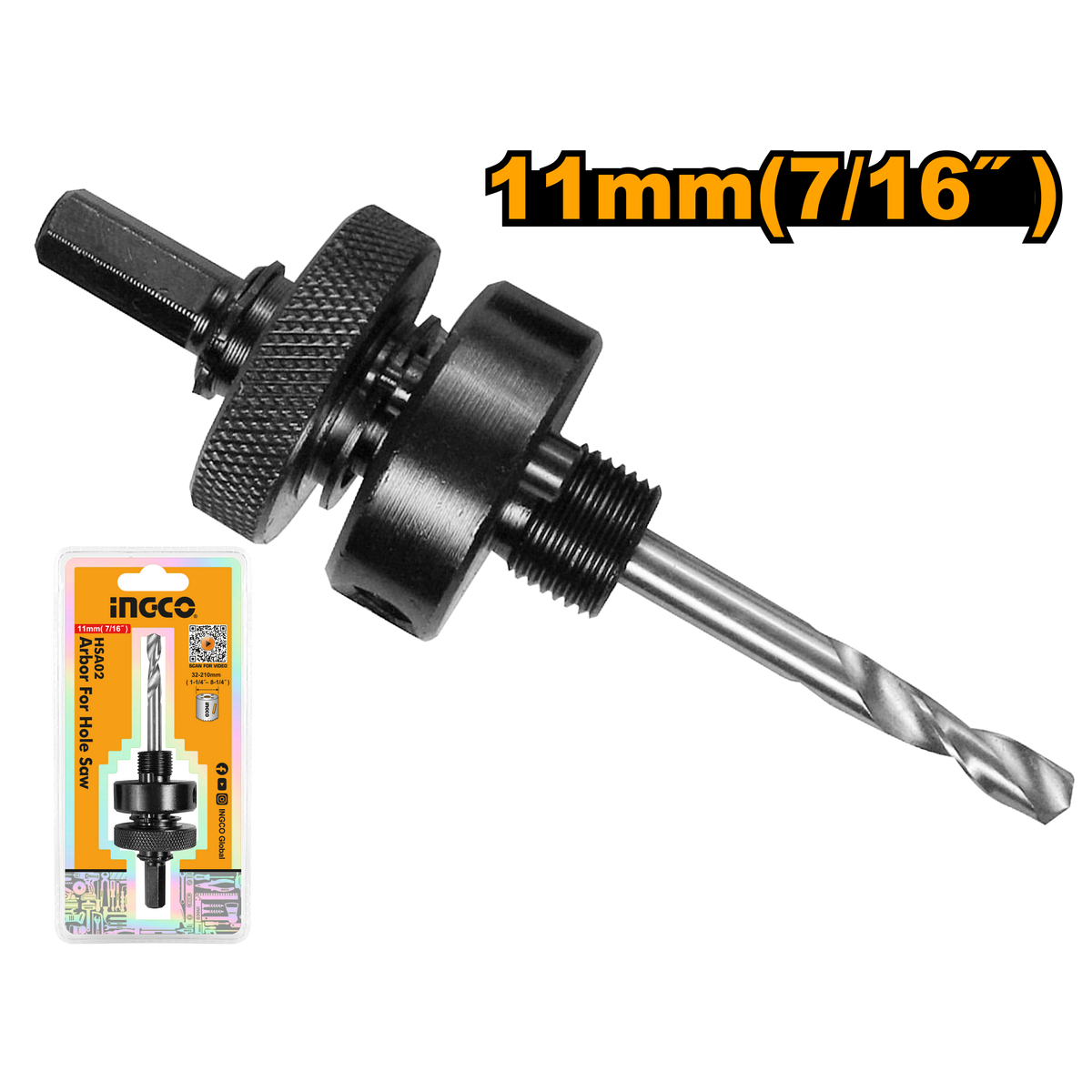 Ingco HSA02 Arbor for Hole Saw - Hex Shank 7/16", Fits 32mm to 210mm Hole