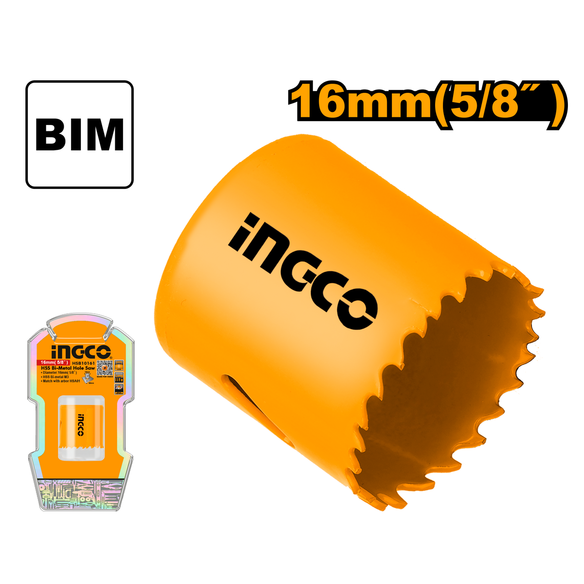 Ingco HSB10161: 16mm HSS Bi-Metal Hole Saw - High-Speed Cutting with Variable Teeth Design