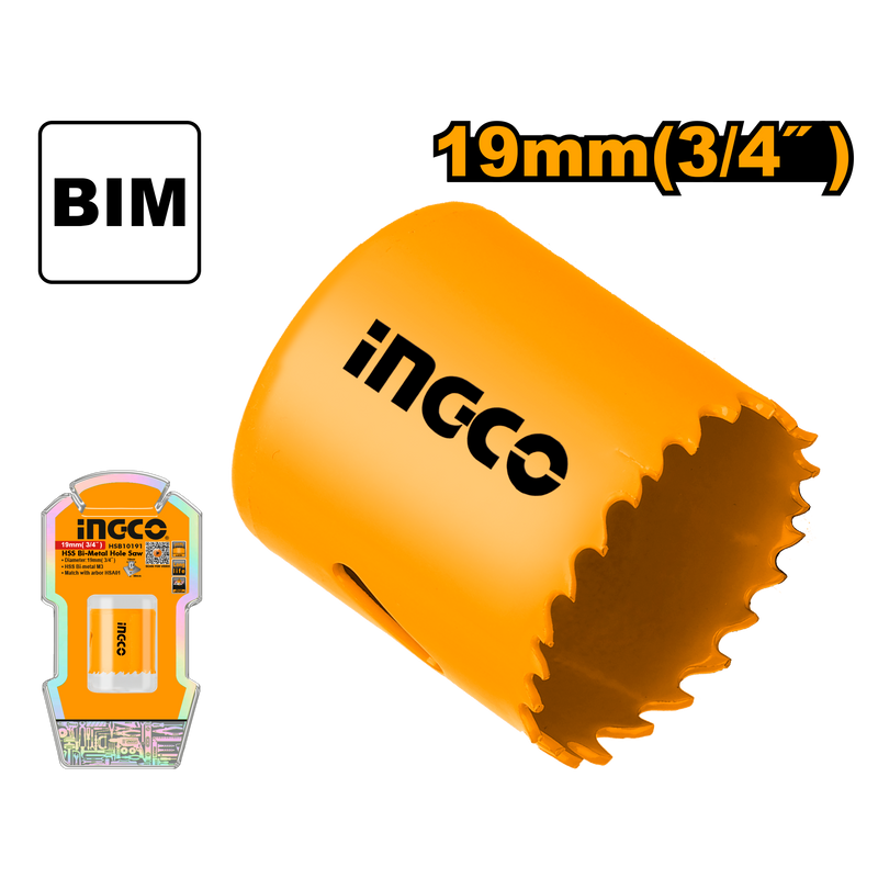 Ingco HSB10191: 19mm HSS Bi-Metal Hole Saw - Superior Cutting Precision with Variable Teeth Design