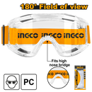 Ingco HSG10: Safety Goggles with 180° Large Field of View, Supple PVC Frame, Unique Air Hole Design, High-Impact Polycarbonate Lenses, Comfortable